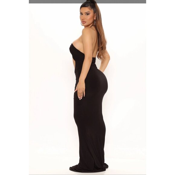 Fashion Nova ✦ Ocean View Maxi Dress ✦ Black Strapless Cut-Out Bodycon Sz L NWT - Picture 7 of 8